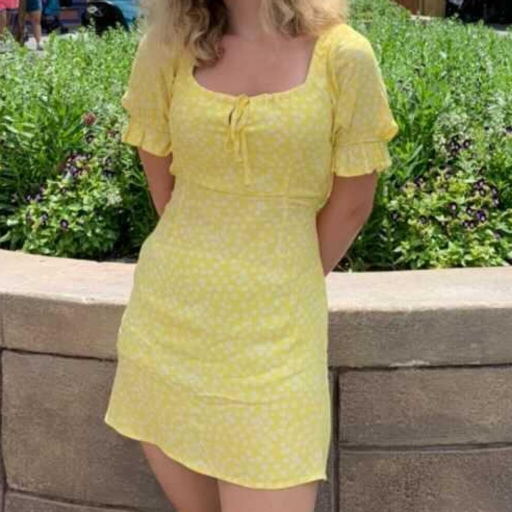 Skylar + Madison Yellow tie dress with with flowers